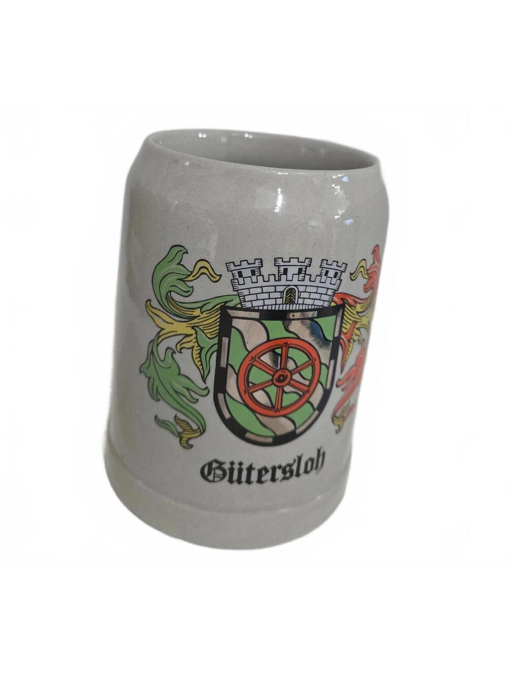 German Stoneware Beer Stein Gütersloh Coat of Arms Ceramic Mug Vintage